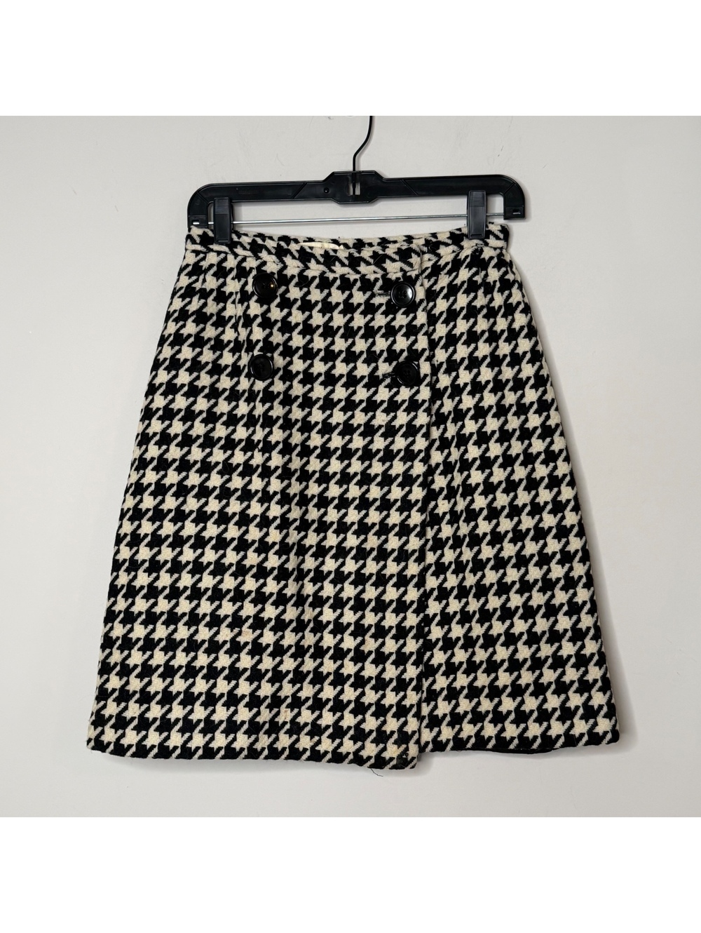 Vintage Peck & Peck Fifth Avenue Houndstooth Wool Skirt Black Cream Mod 60s 70s